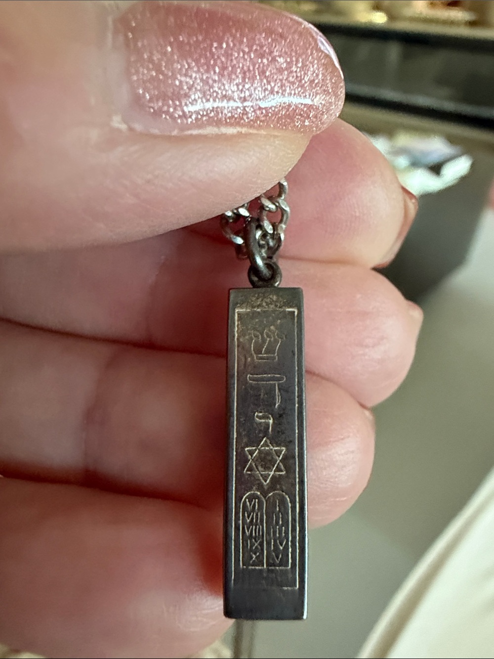 Sterling Silver Mezzuzah Pendant Necklace with Star of David – Black Patina